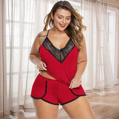 Plus Size Lace Lingerie Set - Alluring Camisole Top & Shorts
