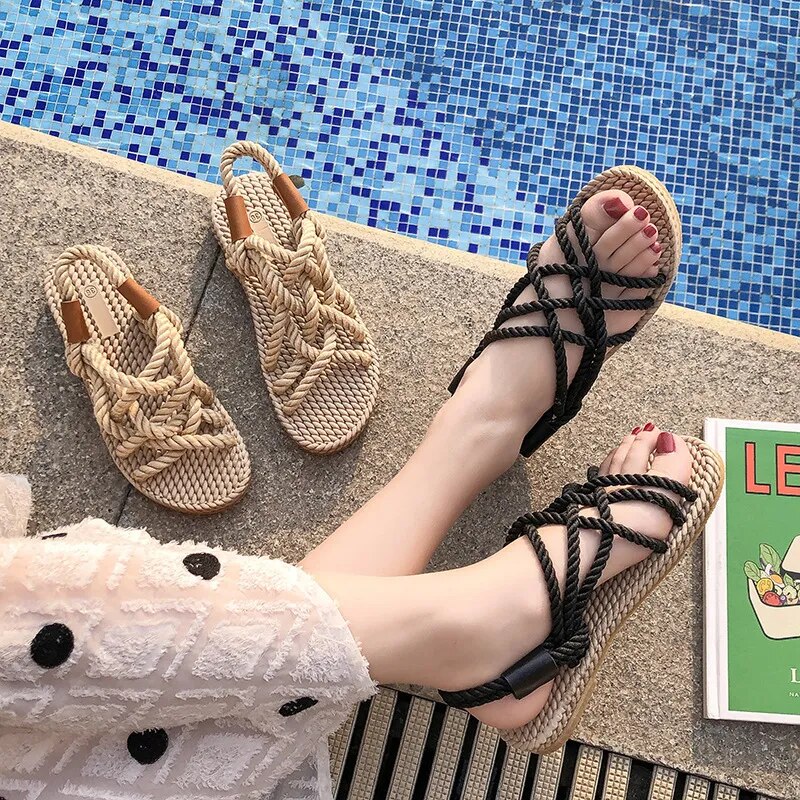 Braided Rope with Traditional Casual Style and Simple Fashion Women's Summer Shoes - BossDeals Online