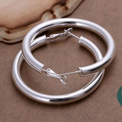 925 Sterling Silver Earrings Fashion Pretty Nice  Women Party 5CM Round Jewelry Big Circle Lady Wedding