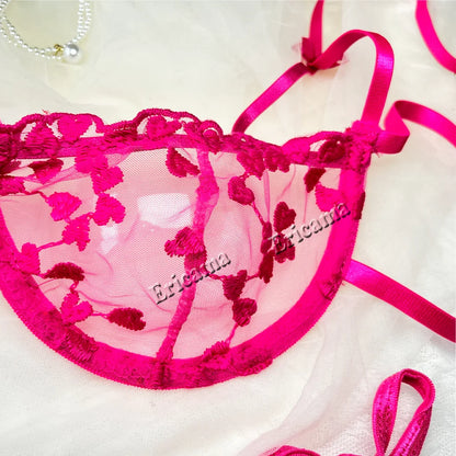 Sheer Lace Heart Embroidery Bra & Panty Set – Sexy Fairy-Inspired Lingerie