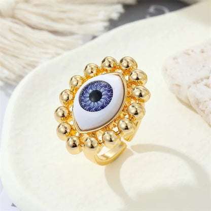 Bohemian Ethnic Metal Enamel Evil Eye Ring For Women - Vintage Punk Zircon Heart Blue Eye Finger Ring