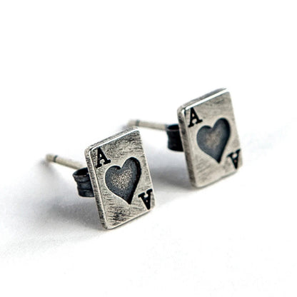 YIZIZAI 925 Sterling Silver Poker Peach Heart A Earrings Vintage Playing Cards Women Men Punk Stud Earring Party Jewelry Gifts