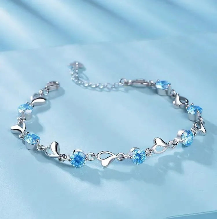 925 Sterling Silver Hollow Heart Zircon Eternity Bracelet For Women