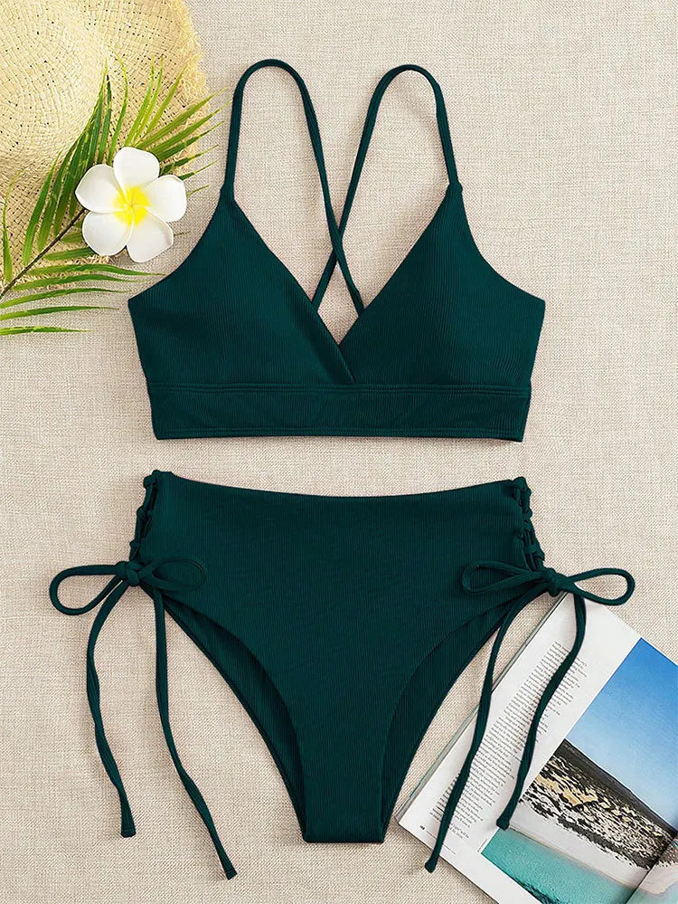 Cikini V-Neck Lace-Up Bikini Set