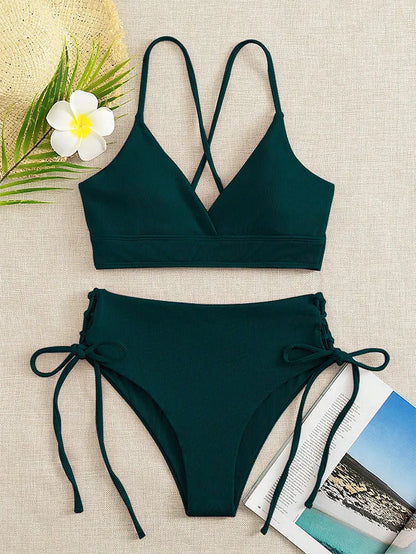 Cikini V-Neck Lace-Up Bikini Set