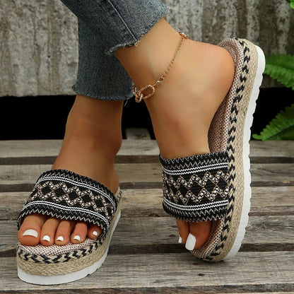 Beach Casual Heeled Sandals Bohemian Handmade Summer Shoes for Women - BossDeals Online