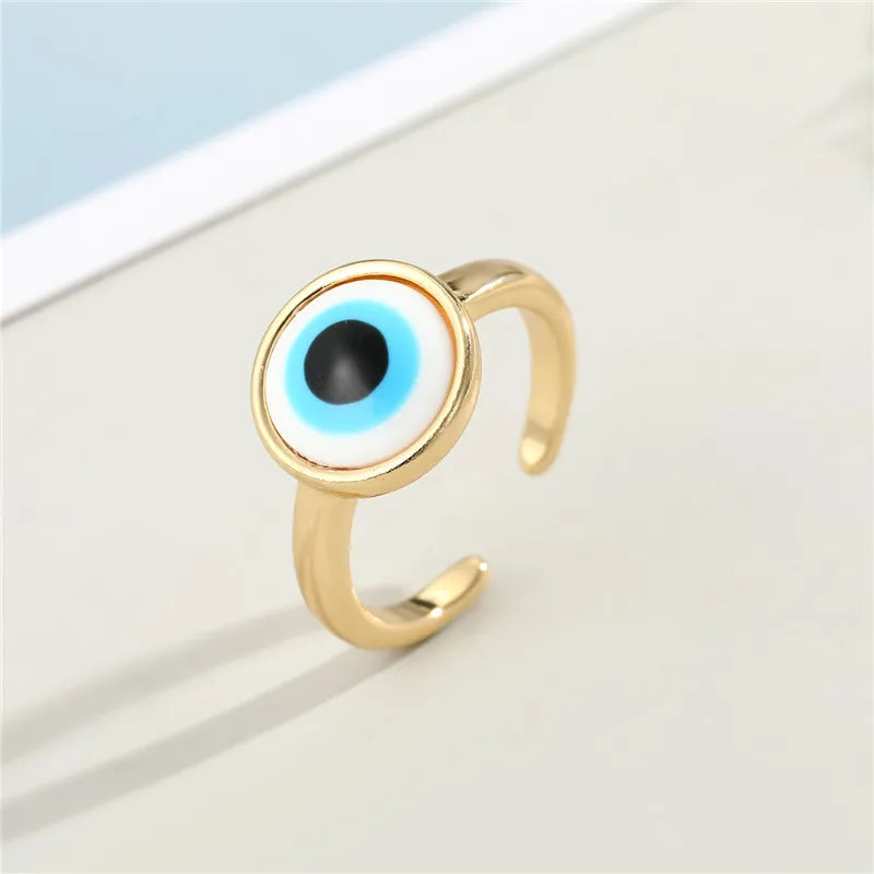 Bohemian Ethnic Metal Enamel Evil Eye Ring For Women - Vintage Punk Zircon Heart Blue Eye Finger Ring