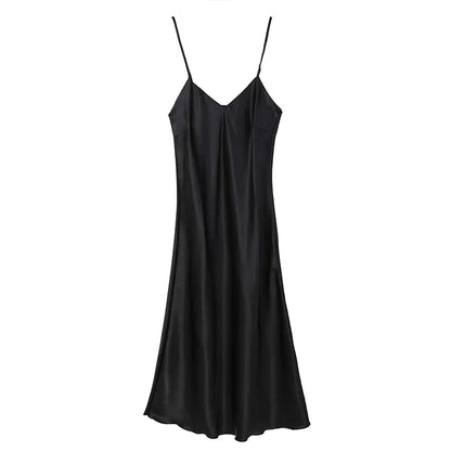 Women's Satin Nightgown Long Sleep Dress Silk V Neck Sleepwear