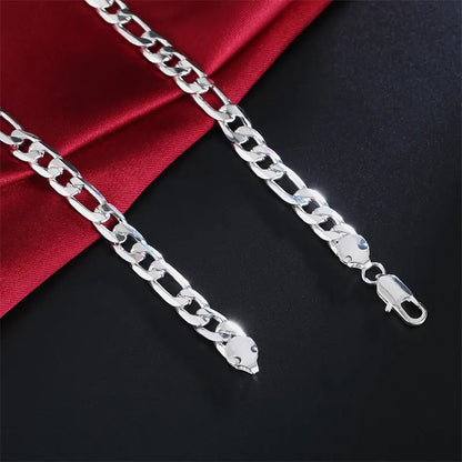 Fashion 8MM 925 Sterling Silver Figaro Chain Necklace - 16-24 Inches