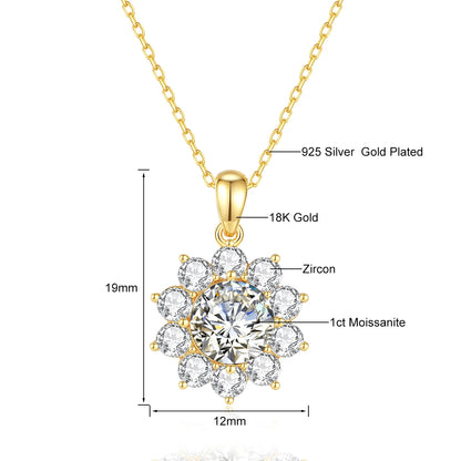 18k Gold Moissanite Necklace with Flower Pendant