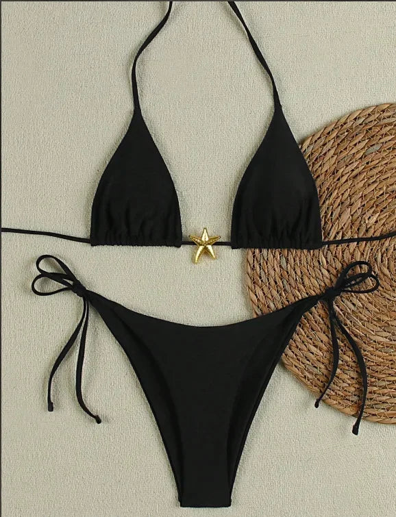 Black bikini set with a gold star detail