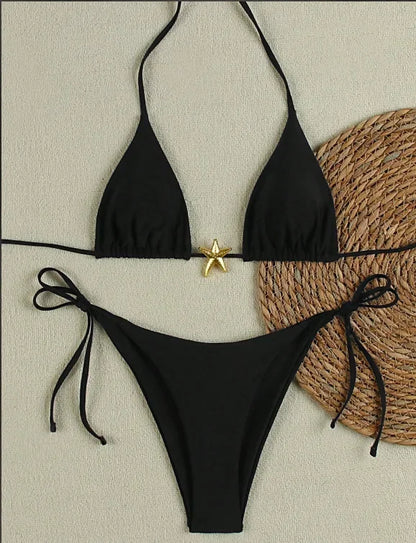 Black bikini set with a gold star detail
