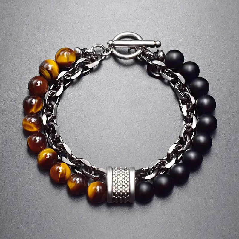 Tiger Eye Stone Stainless Steel Eternity Bracelet