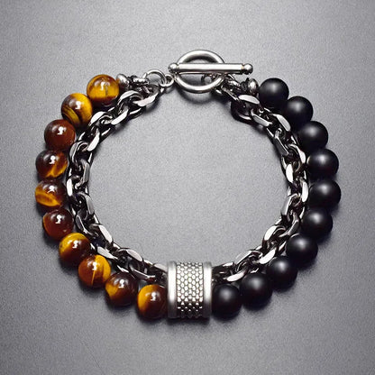 Tiger Eye Stone Stainless Steel Eternity Bracelet