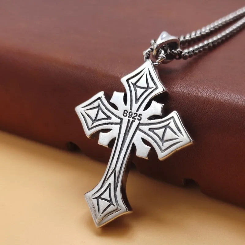 BOCAI S925 Sterling Silver Pendants for Men Women New Men's Fashion Simple Black Zircon Cross Argentum Amulet Punk Jewelry