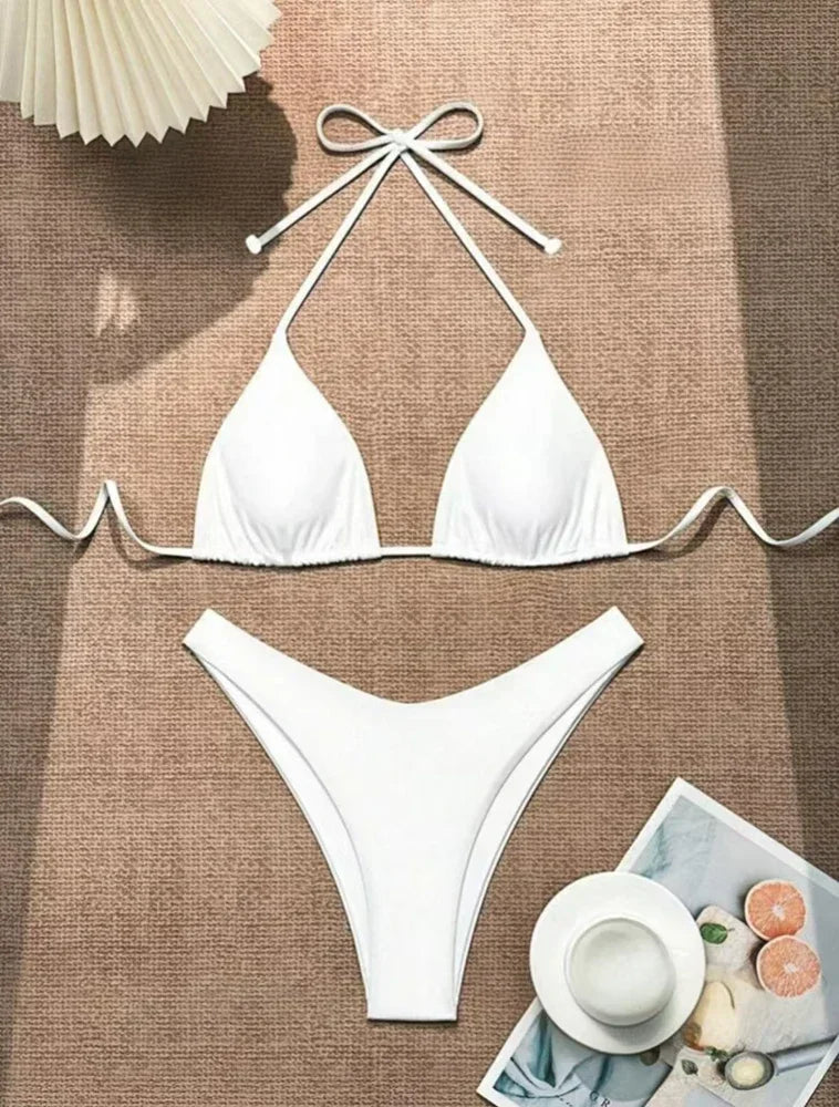 Women's Lace-Up Halter Thong Bikini Set