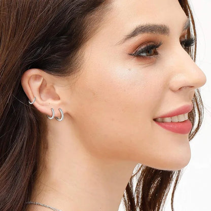 925 Sterling Silver Small Hoop Earrings Zirconia Huggie 14K Gold Plated Cartilage Piercing Ear Cuff Tiny Earrings for Women Men