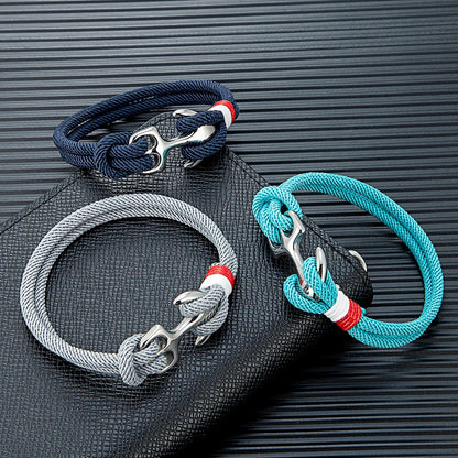 Double Strand Men's Anchor Bracelets with Nautical Survival Rope Stainless Steel Anchor Buckle