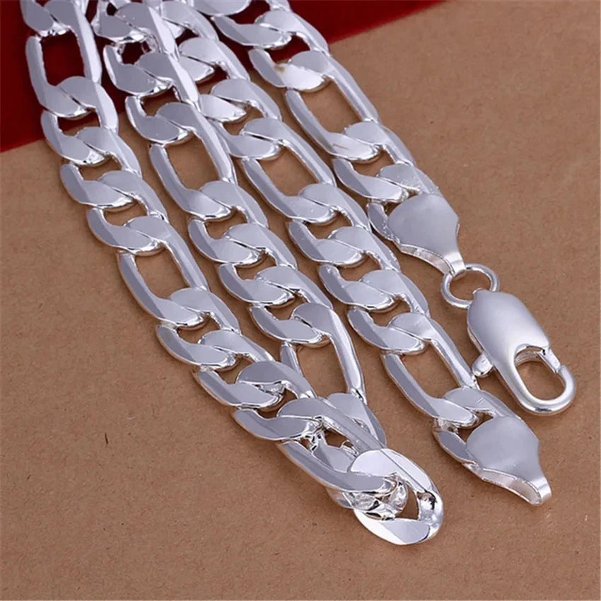 Solid 925 Sterling Silver Classic 12MM Cuban Chain Necklace