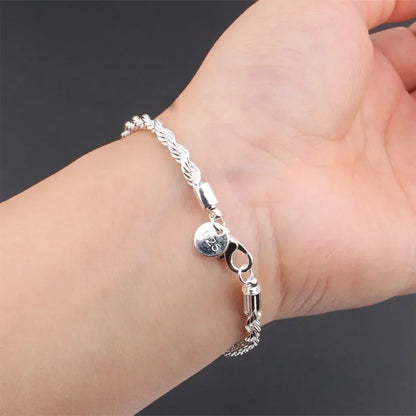 925 Sterling Silver 4MM Twisted Rope Bracelet for Men & Women