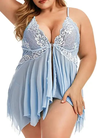 Plus Size Lace Babydoll Chemise Nightgown Set - Flattering V-Neck Lingerie