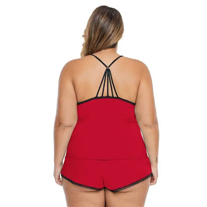 Plus Size Lace Lingerie Set - Alluring Camisole Top & Shorts