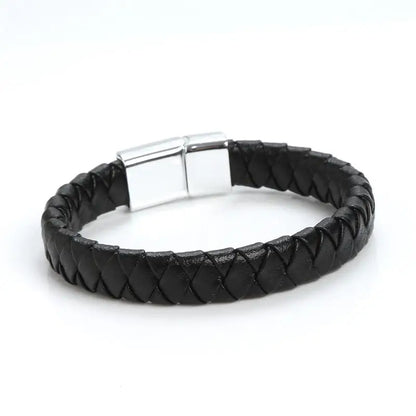 Jiayiqi Punk Men Jewelry Black/Brown Braided Leather Bracelet Stainless Steel Magnetic Clasp Fashion Bangles Gift 18.5/22/20.5cm