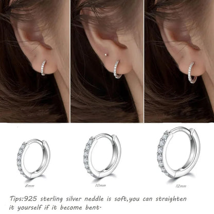 925 Sterling Silver Small Hoop Earrings Zirconia Huggie 14K Gold Plated Cartilage Piercing Ear Cuff Tiny Earrings for Women Men