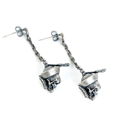 YIZIZAI Punk Gothic Style 925 Sterling Silver Skull With Chain Stud Earring Chinese Corpse Style Ear Studs For Unisex