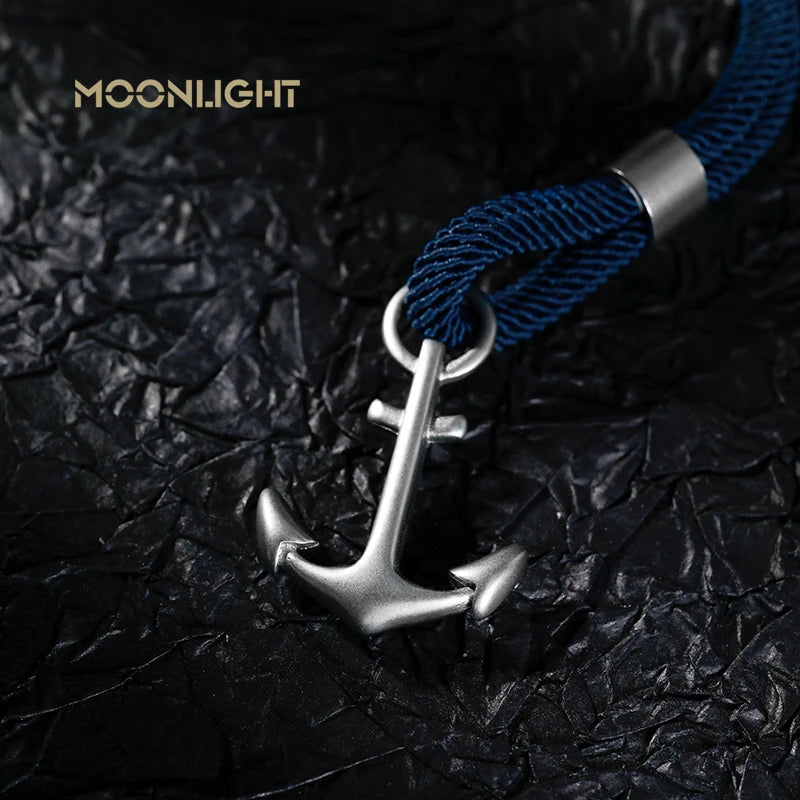 Stylish Anchor Bracelet for Men with Double Layer Blue Rope