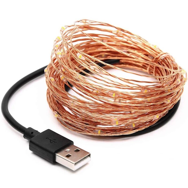 5/10M Copper Wire LED Lights String USB/Battery Waterproof Garland Decor Holiday Light