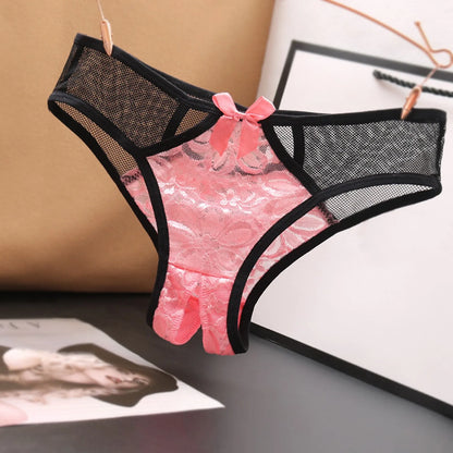 Women's Sexy Open Crotch Panties Low Waist Lace Briefs Patchwork Color Hot Sexy Lingerie For Ladies Temptation Female Underwear