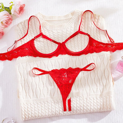 Sexy Lace Lingerie Set for Women – See-Through Bra and Panty in Solid Color Mesh