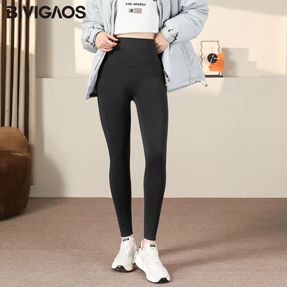 Women's Autumn Winter High-Waist Fleece-Lined Cotton Leggings