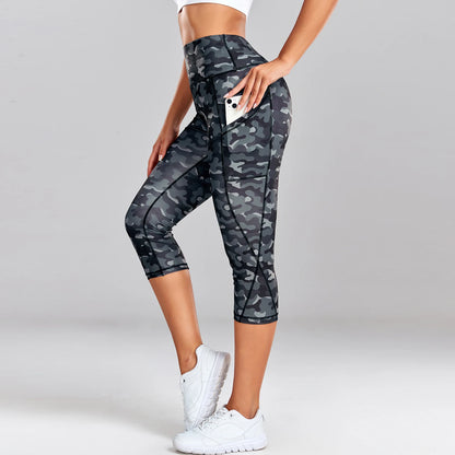 Women’s Leopard Print Yoga Capri Leggings – Gym Pants with Side Pockets