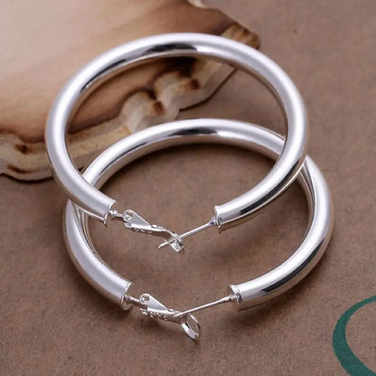 925 Sterling Silver Earrings Fashion Pretty Nice  Women Party 5CM Round Jewelry Big Circle Lady Wedding