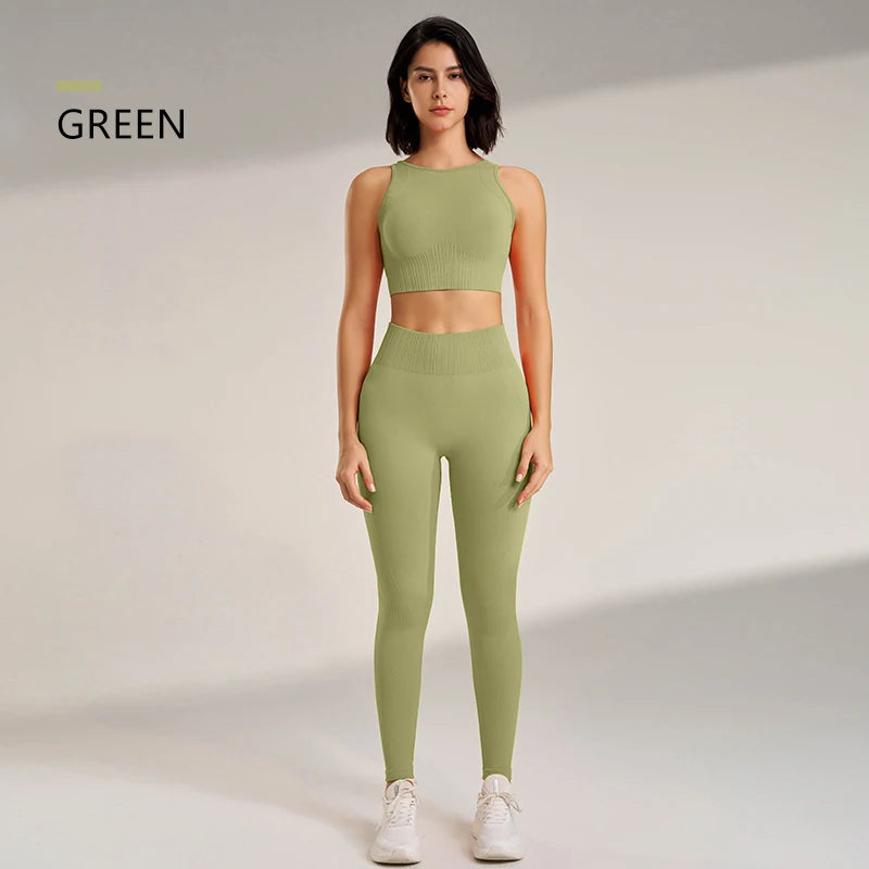 Women’s Yoga Clothing Set with High Waisted Leggings & Seamless Top