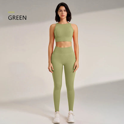 Women’s Yoga Clothing Set with High Waisted Leggings & Seamless Top