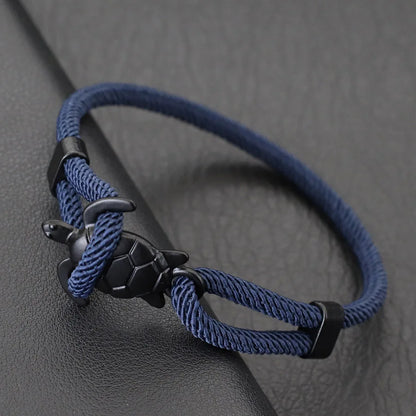 Men’s Marine Turtle Anchor Bracelet with Adjustable Nautical Rope Wrap