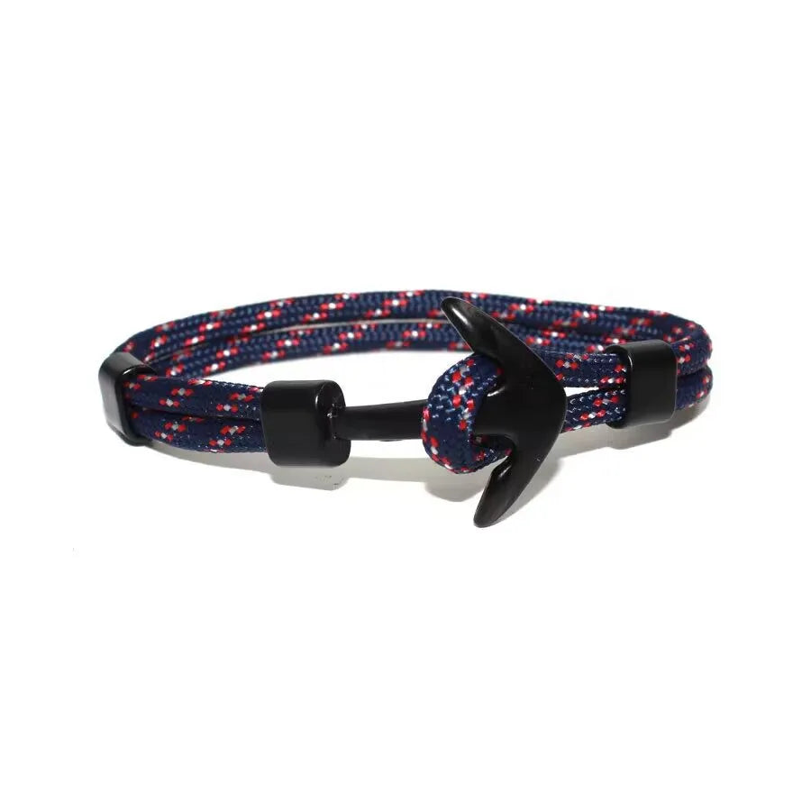 Woven Multilayer Black Anchor Bracelet for Men