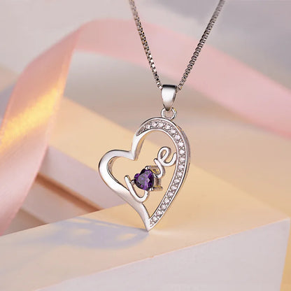 925 Sterling Silver Heart Pendant Necklace with AAA Zircon