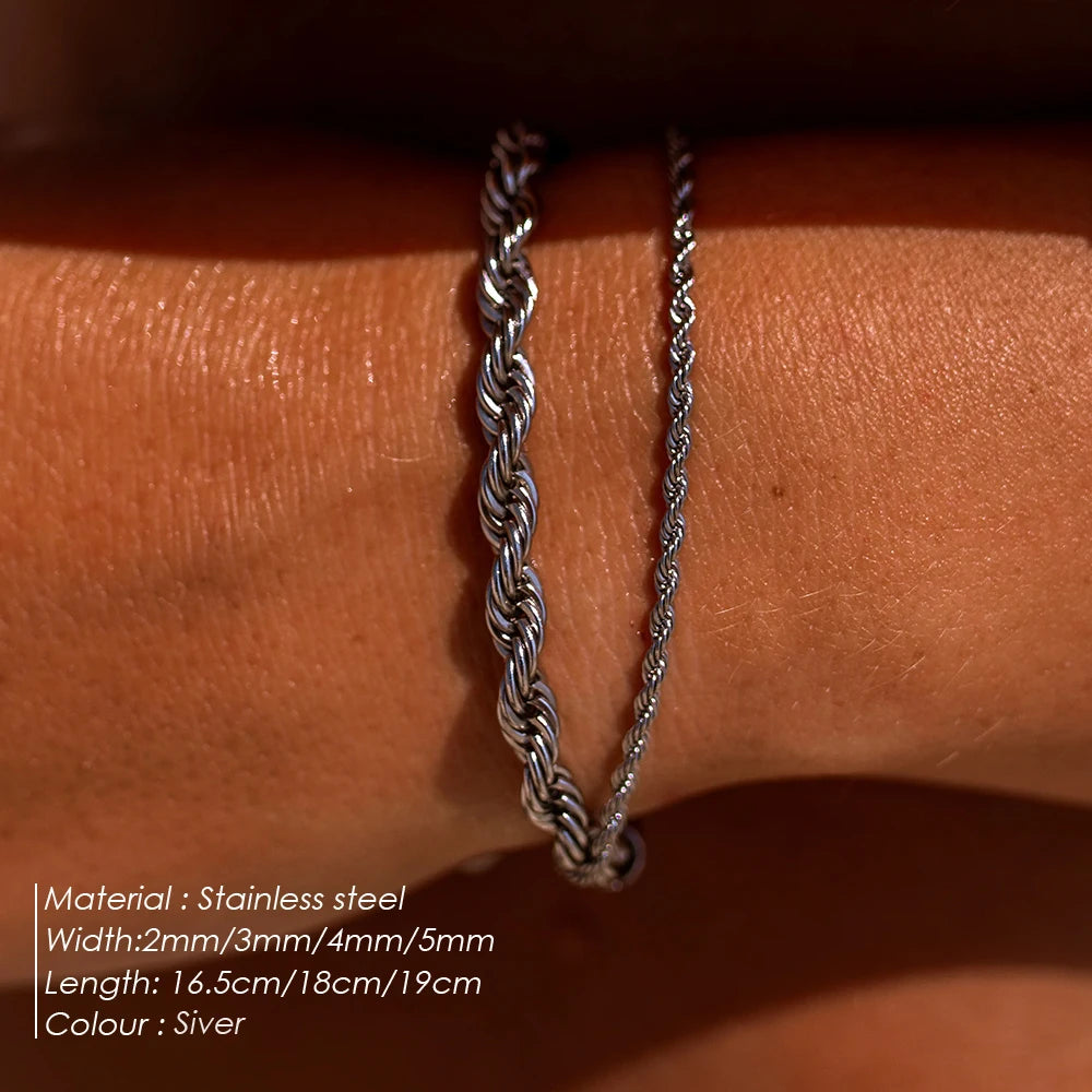 Twisted Rope Bracelet – Stainless Steel Hip Hop Jewelry