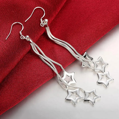 High quality noble 925 Sterling Silver Tassel hanging stars Earrings for woman fashion wedding party Jewelry Christmas Gift