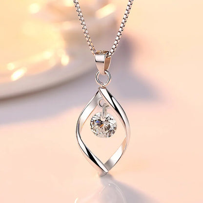 925 Sterling Silver Heart Moon Geometric Necklace