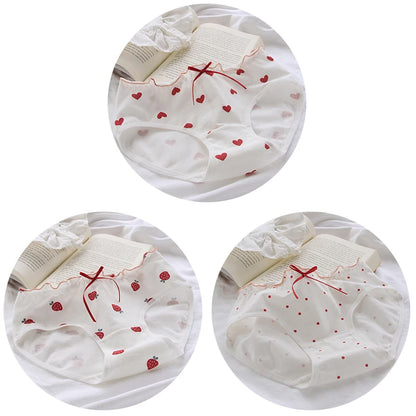 3-Pack Strawberry Cotton Panties – Soft Mid-Rise Seamless Briefs