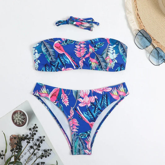 Print Strapless Two-Piece Bikini Set for Women – Summer Beachwear Swimwear