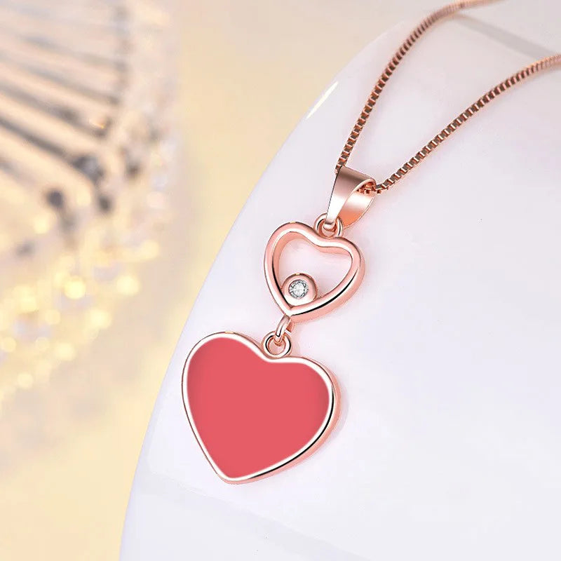 925 Sterling Silver Heart Pendant Necklace with AAA Zircon