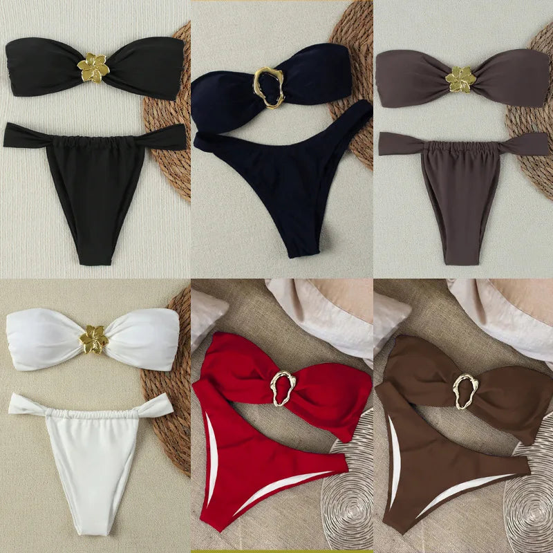 Bandeau Push-Up Brazilian Thong Bikini Set