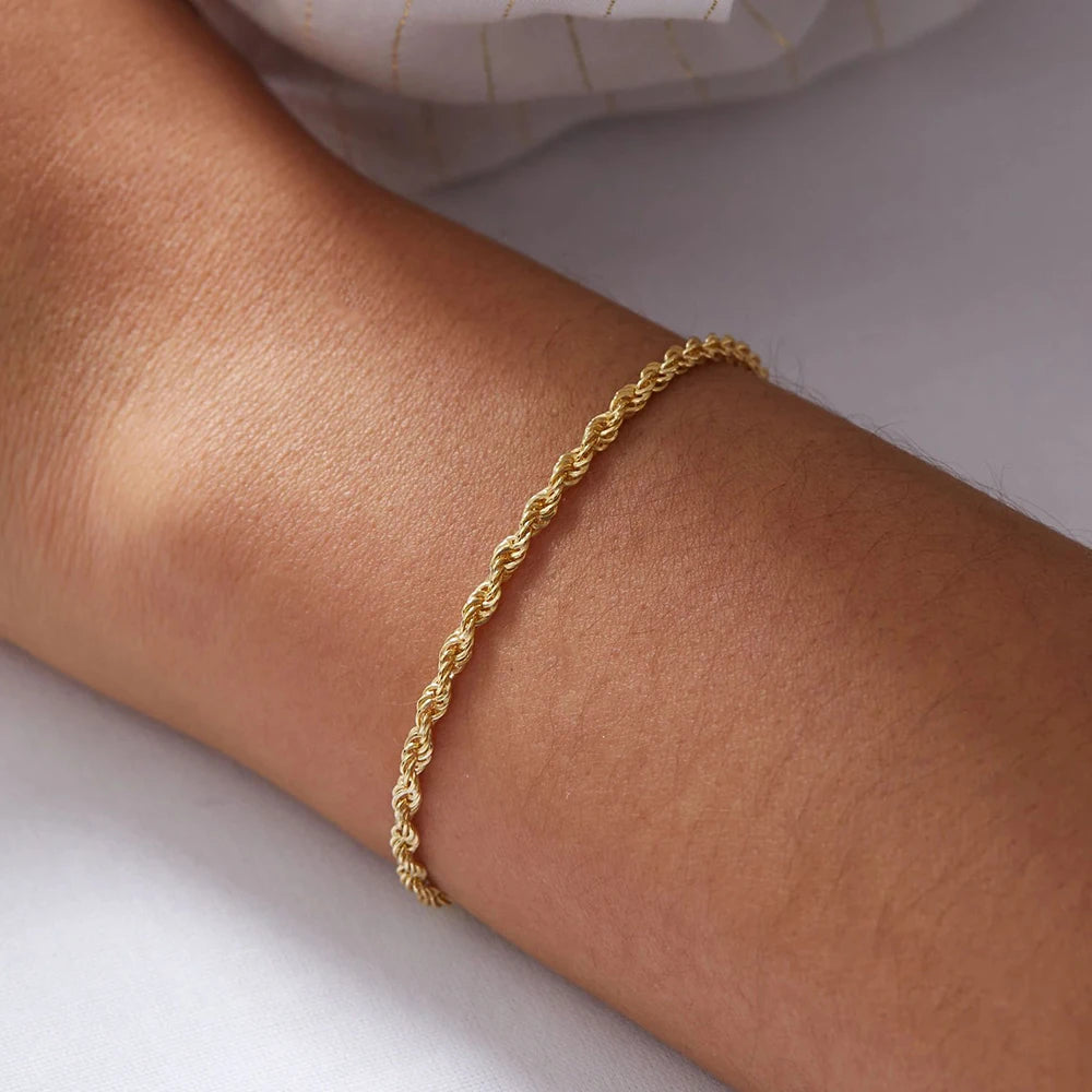 Twisted Rope Chain Bracelet - Gold Stainless Steel Jewelry for Women