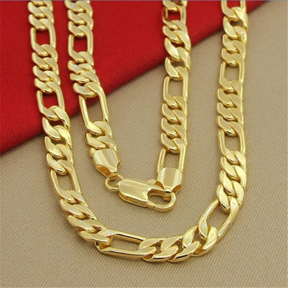 Hip Hop 925 Sterling Silver Figaro Necklace - 24K Gold Plated